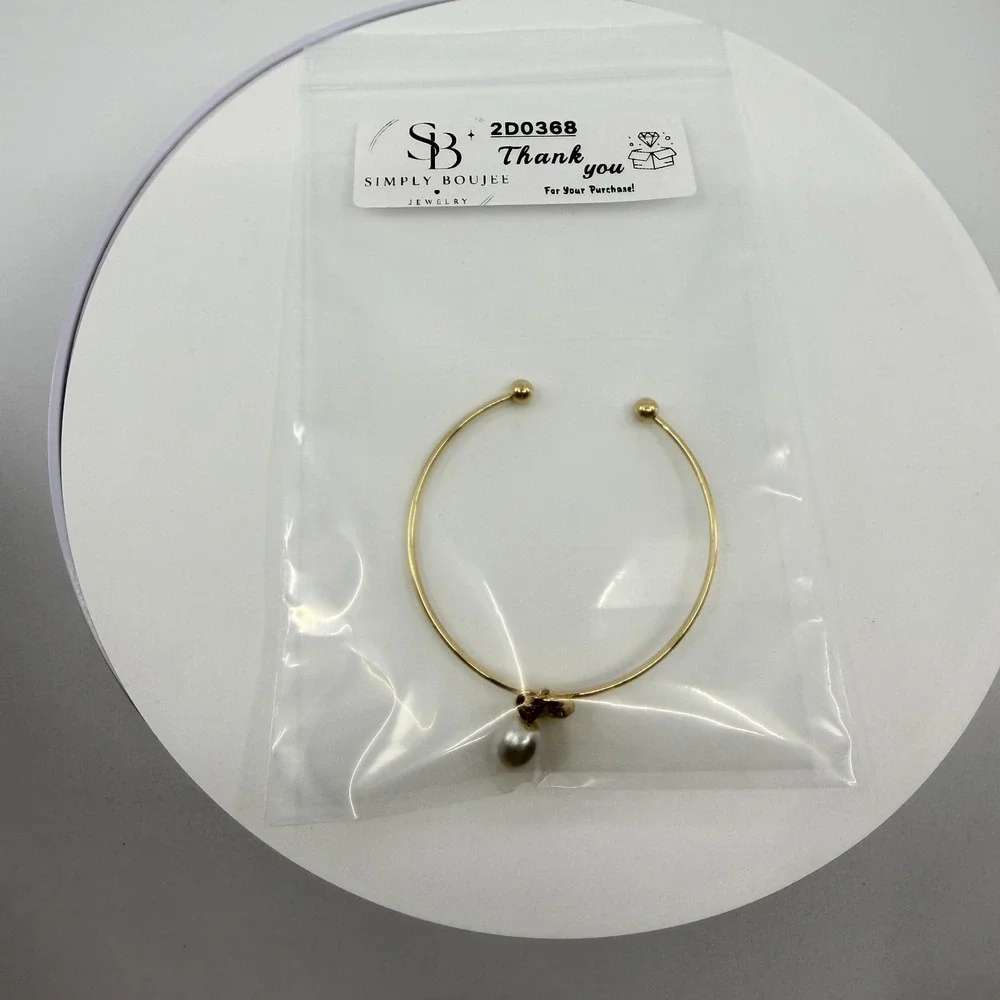 Y2K Gold Tone Shell & Faux Pearl Cuff Bangle Coastal Bohemian Statement Bracelet